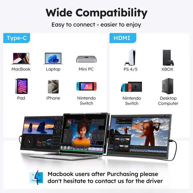 Alt view image 4 of 4 - 15.6" Screen Extender for Laptop, FHD 1080P IPS Portable Monitor for Laptops, Triple Dual Laptop Extended Monitor Compatible with Windows, Mac, Android, Chrome 13-17 Inch Laptops
