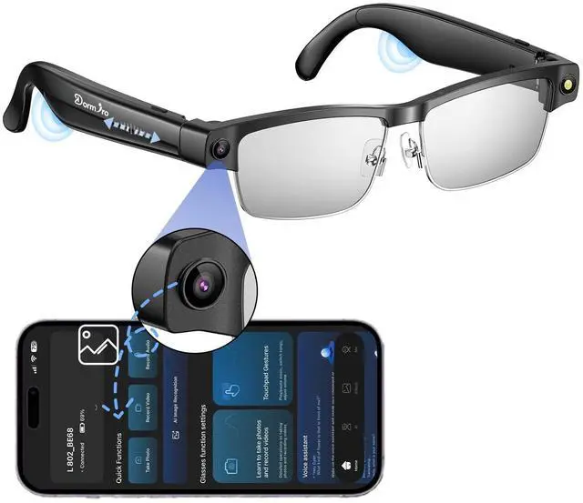 Main image of AI Smart Glasses with Camera 4K Video Recording Glasses Men Women, Classic Frame 8MP Hands-Free POV Camera, Bluetooth Open-Ear Audio, ChatGPT Voice Control, 150 Language Translate, WiFi
