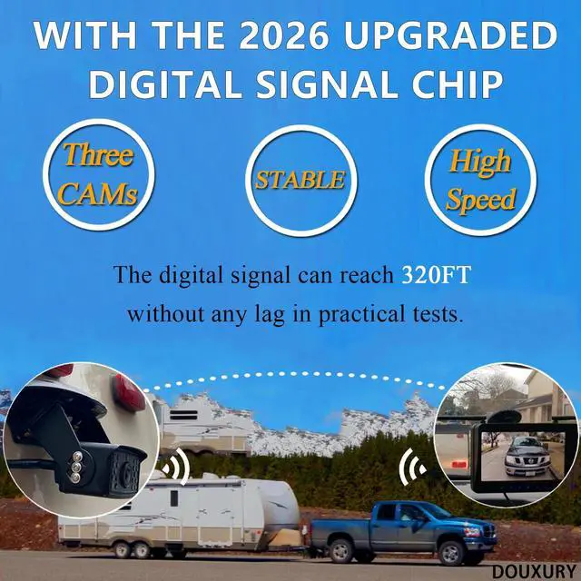 Alt view image 3 of 4 - Wireless Backup Camera for RV Truck Trailer Camper Bus 5th Wheel 3 Rear/Side View Cameras 1080P 4-Split 7" Screen with Adapter for Furrion Pre-Wired Night Vision IP69 Waterproof 170° Wide View Angle