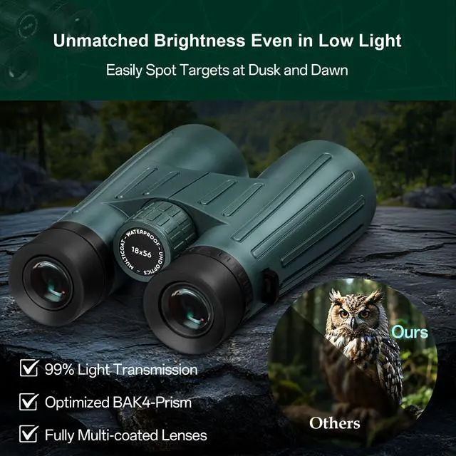 Alt view image 4 of 4 - 18x56 UHD Binoculars for Adults High Powered with Upgraded Phone Adapter, Wide Field of View Binoculars with Clear Low Light Vision, Lightweight Waterproof Binocular for Bird Watching Travel Cruise