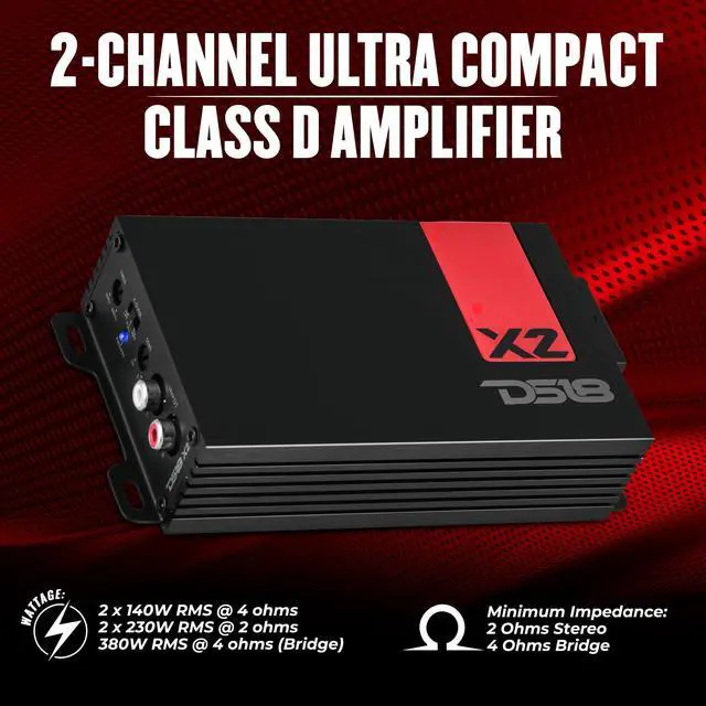 Alt view image 2 of 4 - X2 Amplifier 2-Channel Class D Full Range 2 x 140 Watts RMS @ 4-ohm, Ultra Compact Amplifier, Great Compact Amp for Motorcycle, Powersports, Ultra Small Design
