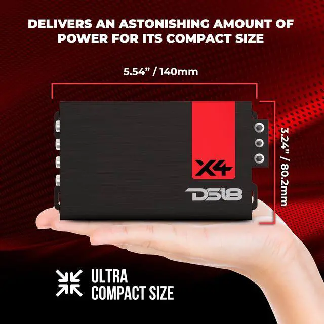 Alt view image 3 of 4 - X4 Amplifier 4-Channel Ultra Compact Class D 4 x 70 Watts RMS @ 4-ohm, Stereo Full Range, Car Audio Amplifier, Great Compact Amp for Motorcycle, Powersports