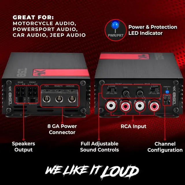 Alt view image 4 of 4 - X4 Amplifier 4-Channel Ultra Compact Class D 4 x 70 Watts RMS @ 4-ohm, Stereo Full Range, Car Audio Amplifier, Great Compact Amp for Motorcycle, Powersports
