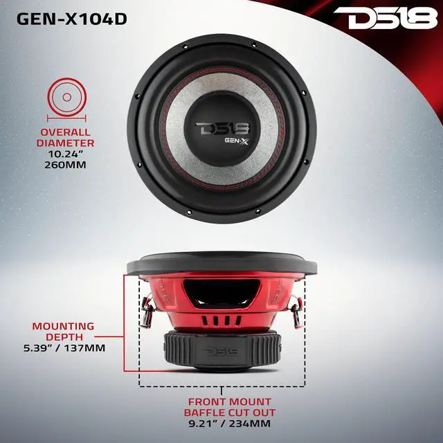 Alt view image 2 of 4 - GEN-X104D Subwoofer in Black - 4 Layer Black Aluminum Voice Coil, 10", 800W Max Power, 400W RMS, Dual 4 Ohms, DVC - Powerful Car Audio Bass Speaker (1 Speaker)