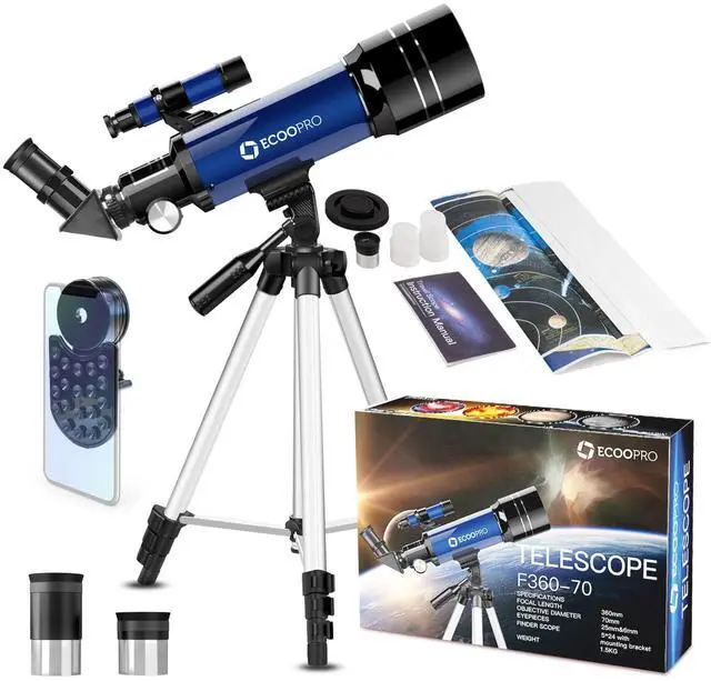Main image of Telescope for Kids & Adults, 70mm Aperture 360mm Refractor (15X-150X) Telescope for Astronomy Beginners, Portable Travel Telescopes with Phone Adapter & 2 Eyepieces