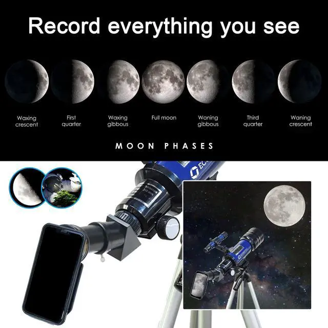 Alt view image 3 of 4 - Telescope for Kids & Adults, 70mm Aperture 360mm Refractor (15X-150X) Telescope for Astronomy Beginners, Portable Travel Telescopes with Phone Adapter & 2 Eyepieces