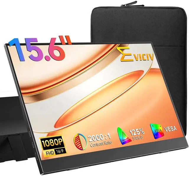 Main image of Portable Monitor 15.6", 125% sRGB 1080P Laptop Monitor, 350 Nits, 2000:1 Contrast Ultra-Slim Display, USB-C & MINI HDMI, VESA & Case, Travel Second Screen for Computer, Mini PC, Game Consoles