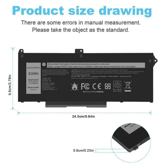 Alt view image 4 of 4 - RJ40G 005R42 0WK3F1 0M3KCN M033W 01K2CF Laptop Battery Replacement for Dell Latitude 15 5520 Latitude 14 5420 Precision 15 3560 Series 075X16 WY9DX P137G P137G001 P104F P104F001