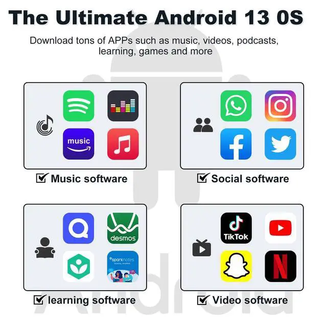 Alt view image 2 of 4 - 144GB MP3 Player with Bluetooth and WiFi, Android 13 OS MP3 & MP4 Players with 4" Touchscreen and Speaker, MP3 Music Players with Spotify, Audible, Amazon Music, Play Store