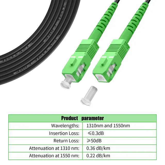 Alt view image 3 of 4 - 150M(500ft) Outdoor Armored OS2 SCA to SCA Fiber Optic Cable,Singlemode Patch Cable,Simplex,9/125µm Direct Burial,Fiber Optic Internet Cable,OD-3MM LSZH Black