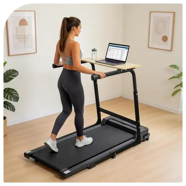 Alt view image 6 of 6 - Walking Pad Desk Adjustable Height with Handlebar, 2-in-1 Desk Attachment, Stable Laptop Workstation for Home Office