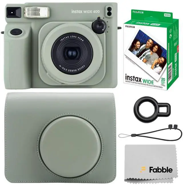 Main image of Instax Wide 400 Instant Film Camera (Sage Green) Bundle with Instax Wide Instant Film (20 Sheets), with Accessories Including Leather Camera Case
