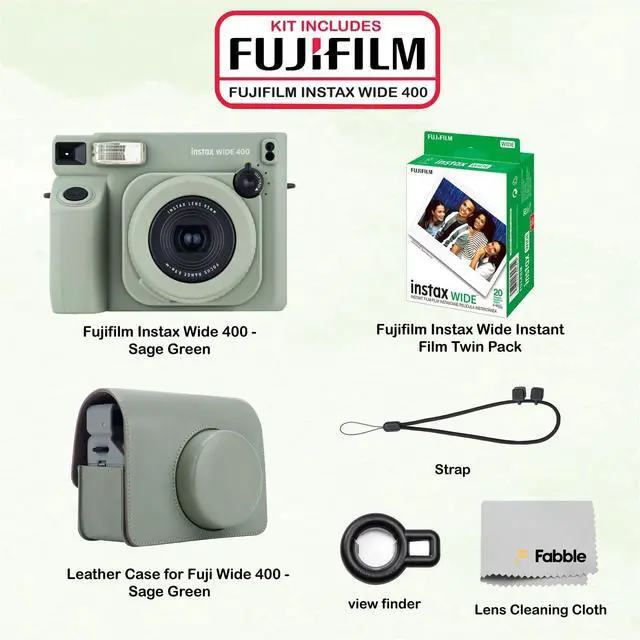 Alt view image 2 of 4 - Instax Wide 400 Instant Film Camera (Sage Green) Bundle with Instax Wide Instant Film (20 Sheets), with Accessories Including Leather Camera Case