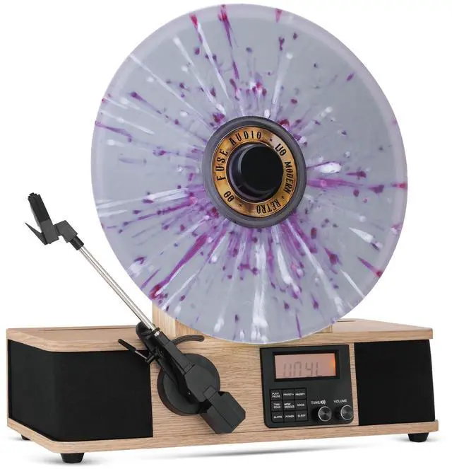 Main image of Wrap Vertical Vinyl Record Player | FM Radio, Bluetooth in/Out, AUX, Line Out | Alarm Clock | Premium Ceramic Needle | Full Range Speakers | New Bamboo Color