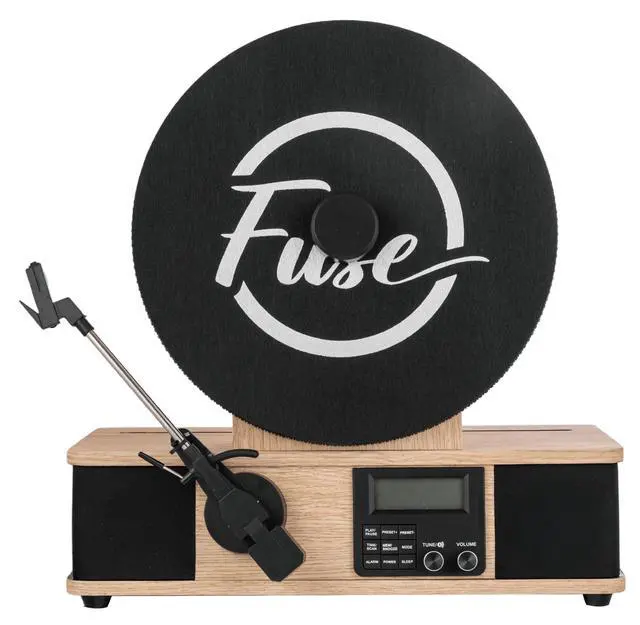 Alt view image 4 of 4 - Wrap Vertical Vinyl Record Player | FM Radio, Bluetooth in/Out, AUX, Line Out | Alarm Clock | Premium Ceramic Needle | Full Range Speakers | New Bamboo Color