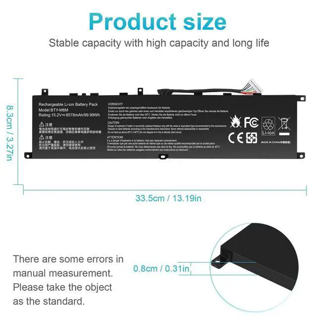Alt view image 2 of 4 - BTY-M6M Battery Replacement for MSI GS66 Stealth 10SD 10SE GE76 Raider 10SF 10SFS 10SGS GE66 Raider 10UE 10UG 10UH 11UE 11UG 11UH WS66 10TK 10TL WE76 11UK 11UM Creator 15 A11UE A11UH A10SD A10SE
