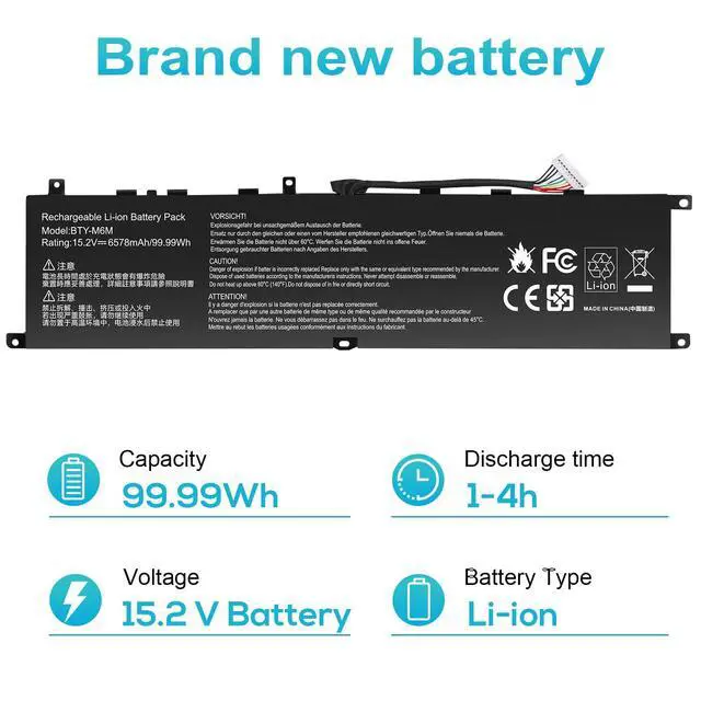 Alt view image 3 of 4 - BTY-M6M Battery Replacement for MSI GS66 Stealth 10SD 10SE GE76 Raider 10SF 10SFS 10SGS GE66 Raider 10UE 10UG 10UH 11UE 11UG 11UH WS66 10TK 10TL WE76 11UK 11UM Creator 15 A11UE A11UH A10SD A10SE