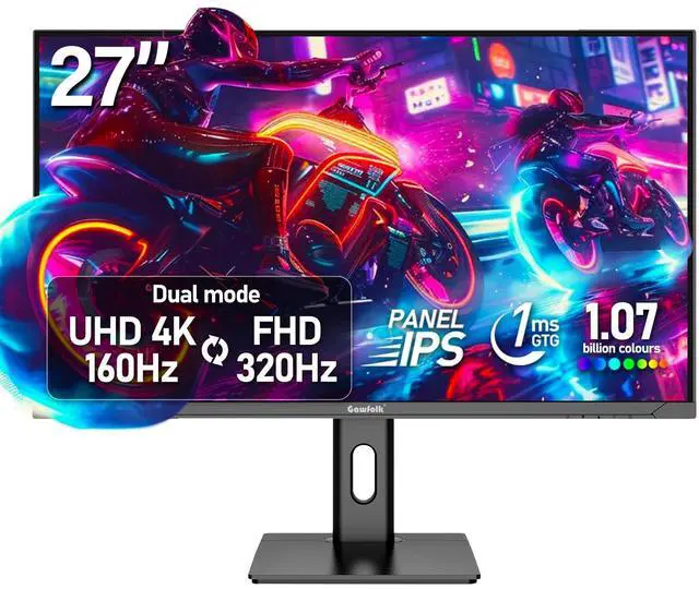 Main image of 27 Inch 4K Gaming Monitor, UHD 160Hz/ FHD 320Hz Dual Mode PC Monitor, IPS Computer Screen, Built-in Speakers, PIP/PBP, FreeSync, HDMI 2.1 & DP 1.4, Wall Mount Compatible 75 * 75mm