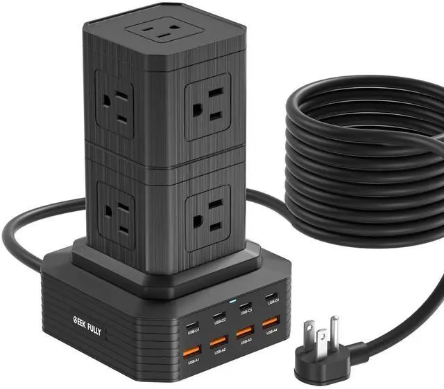 Main image of Charging Station (100W), 17-in-1 USB C Power Strip with Surge Protection, 6.6Ft Extension Cord, 4 USB C and 4 USB A Ports, 9 AC Outlets for Home Office Dorm Room