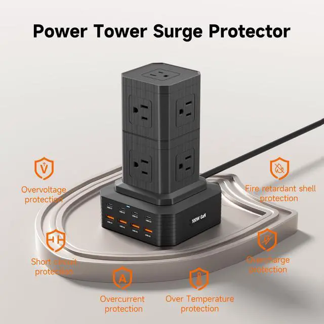 Alt view image 3 of 4 - Charging Station (100W), 17-in-1 USB C Power Strip with Surge Protection, 6.6Ft Extension Cord, 4 USB C and 4 USB A Ports, 9 AC Outlets for Home Office Dorm Room