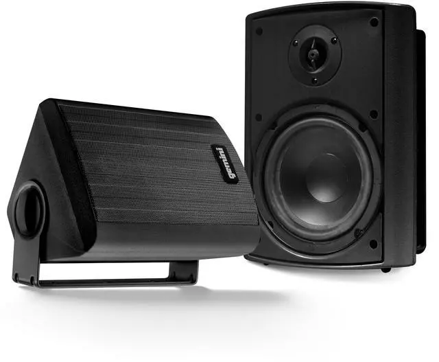 Main image of 5.25" Outdoor Bluetooth Speakers IP44 Weather-Resistant Wall Mount Pair, Remote Included, Expandable to 16 Units, Patio & Backyard Ready (GHSI-W525BT-PR-BLK)