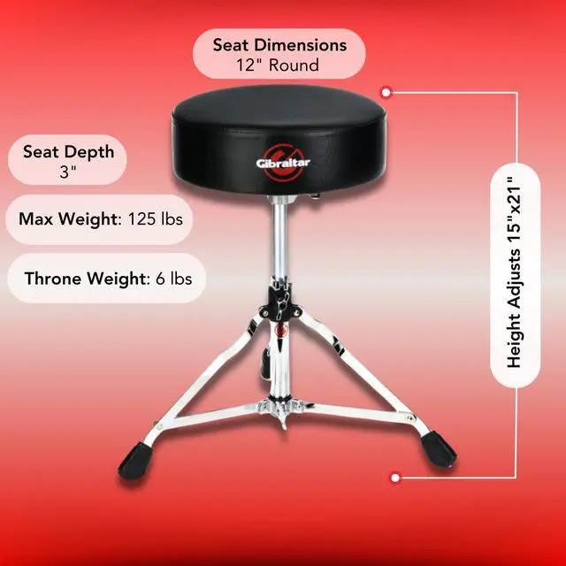 Alt view image 3 of 4 - Drum Throne with Adjustable Height, Round Seat, Single-Braced Drum Stool, Lightweight Portable Design, Comfortable Cushion, Ideal for Practice, Travel, or Gigs, 4000 Series (4608)
