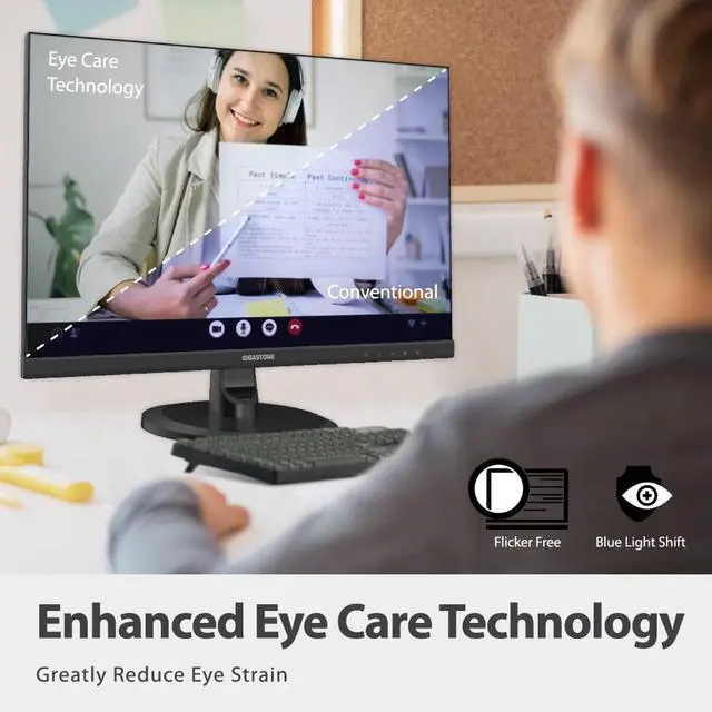 Alt view image 3 of 4 - 27 inch IPS LED Back Light Monitor 75Hz FHD 1920 x 1080, 178° Wide View Frameless Computer Monitor 5ms, Built-in Speakers, Eye Care Technology, Ergonomic Tilt VESA Mount, HDMI VGA