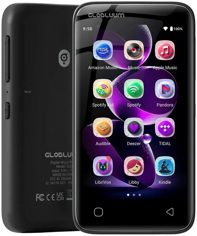 Main image of 160GB MP3 Player with Bluetooth 5.0 and WiFi, Music Player with Spotify, Audible, Pandora, Libby, Spotify Kids, 4" Touchscreen Android MP4 Player with HiFi Sound (Glossy Black)