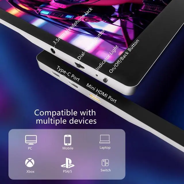 Alt view image 4 of 4 - 15.6 Inch 4K UHD Portable Gaming Monitor 100% sRGB Lightweight Metal Touchscreen with Type-C Mini HDMI Travel Monitor for Laptop/PC/Mac/PS4/5/Switch