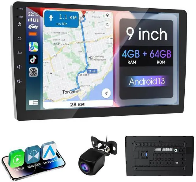 Main image of 9" Wireless Double Din Car Stereo,Apple Carplay an Android Auto 8 cores Radio Screen,Support Mirror Link,Bluetooth 5.0,FM/AM,Aux Input Car Audio Receivers,2 Din Autoradio with Backup Camera