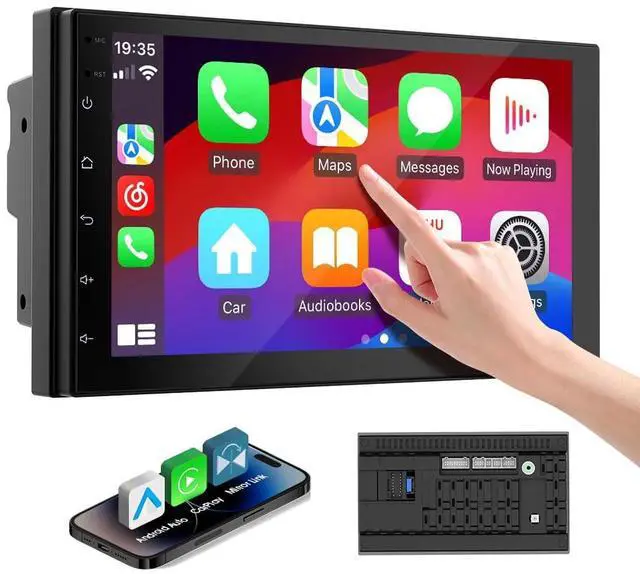 Main image of Double Din Car Stereo Radio with 7 inch HD Touchscreen, Wireless Apple Carplay & Android Auto, Bluetooth, SWC, Mirror Link, AUX,FM Car Radio Receiver(No backup reversing camera)|for All Vehicle
