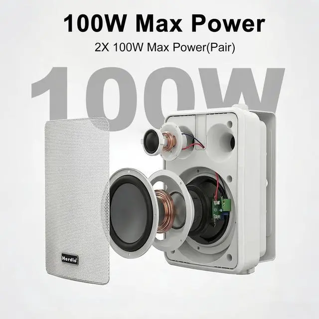 Alt view image 2 of 4 - 4" 200W Outdoor Bluetooth Speakers, IPX5 Waterproof Rating and Be Able to Wireless Multi-Connection Up to 20 Units for Patio/Porch/Balcony (White, 2-Pack)