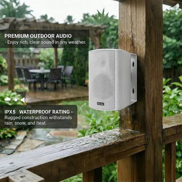 Alt view image 3 of 4 - 4" 200W Outdoor Bluetooth Speakers, IPX5 Waterproof Rating and Be Able to Wireless Multi-Connection Up to 20 Units for Patio/Porch/Balcony (White, 2-Pack)