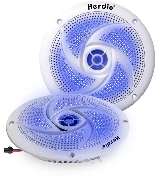 Main image of 6.5 Inch 240W Waterproof Marine Speakers - 2 Way Weather Resistant with LED Lights, and Low Profile Slim Style Suitable for Boat, RV, ATV, UTV, Golf Cart (1 Pair, White)