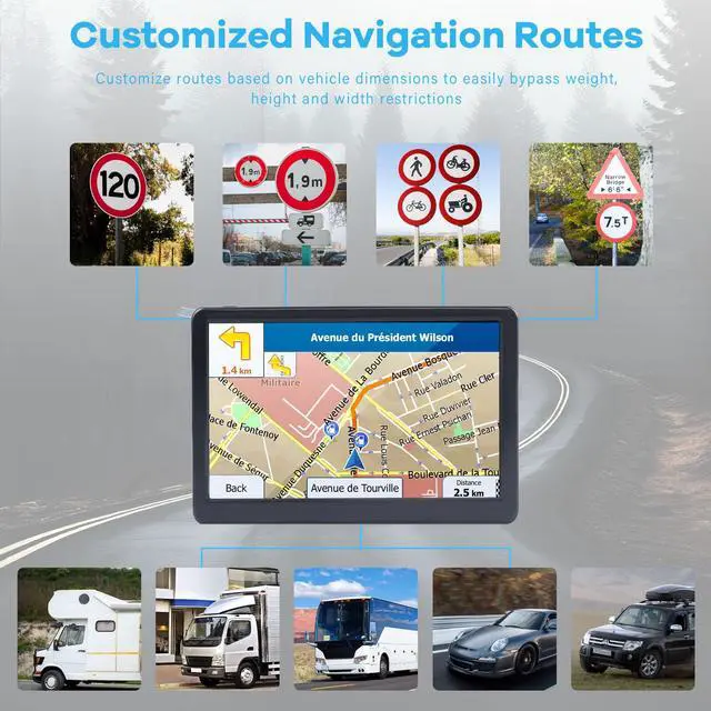 Alt view image 3 of 4 - GPS Navigator for Car Truck RV, 7" Touchscreen GPS Navigation System, 2026 Map with Voice Guidance, Speed Alert, Red Light Warning, Custom Truck Routing, Free Updates (Blue)