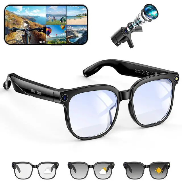 Main image of Smart Glasses with Camera, 8MP HD Photo and Video Recording,AI Glasses with Real-Time Translation/Object Recognition/AI Voice Q&A/Recording, Calls and Music,UV & Blue Light Protection