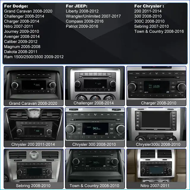 Alt view image 2 of 4 - Car Radio for Dodge Grand Caravan 2008-2020 Challenger Avenger 2008-2014 Charger 2008-2010, for Chrysler 200 2011-2014 Chrysler 300 300C Town & Country 2008-2010, Touch Screen Stereo Wireless Carplay