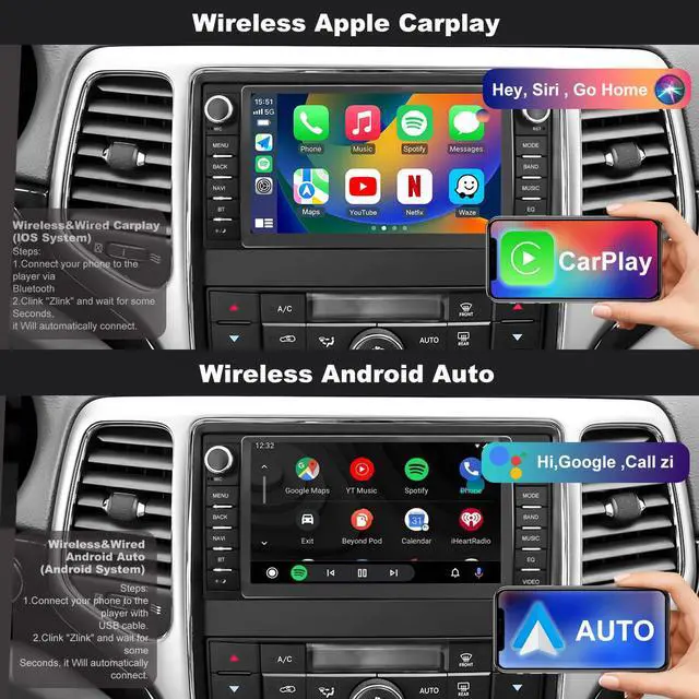 Alt view image 3 of 4 - 5GWiFi Upgrade Car Radio for Jeep Grand Cherokee 2011-2013, Dodge Durango 2011-2013, 7inch Touch Screen Stereo Headunit Wireless Carplay Android Auto GPS Navigation FM Camera Bluetooth RDS Mirror Link