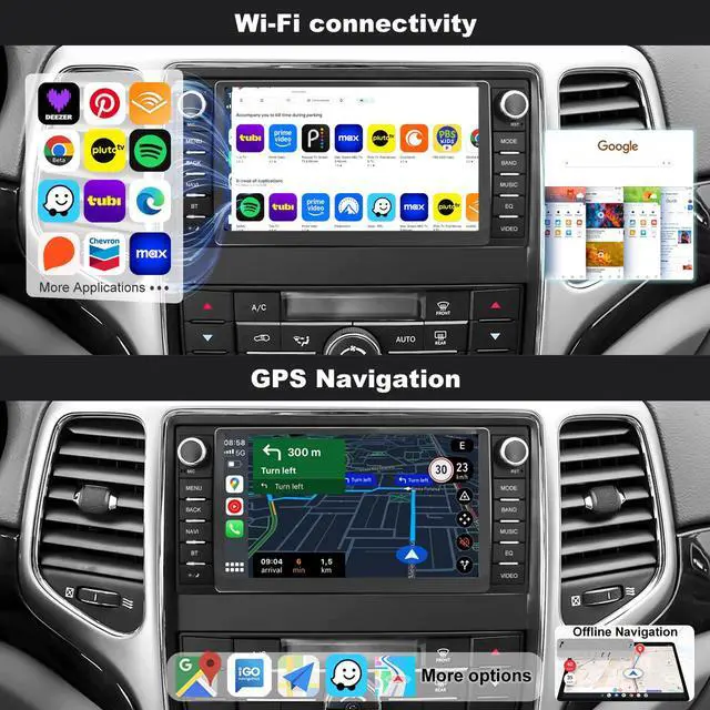 Alt view image 4 of 4 - 5GWiFi Upgrade Car Radio for Jeep Grand Cherokee 2011-2013, Dodge Durango 2011-2013, 7inch Touch Screen Stereo Headunit Wireless Carplay Android Auto GPS Navigation FM Camera Bluetooth RDS Mirror Link