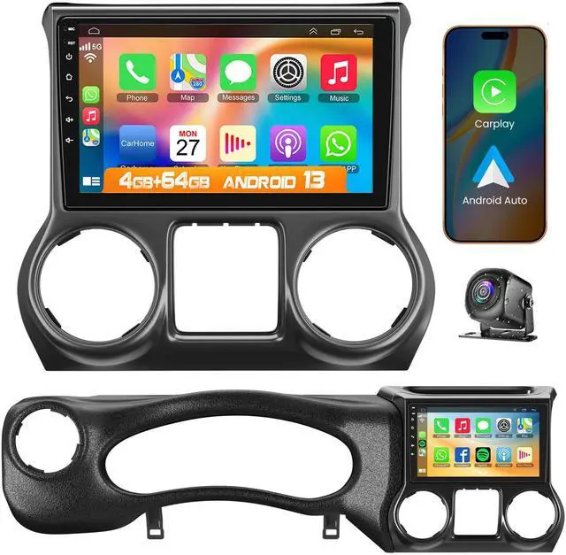 Main image of (4GB+64GB) Android Car Radio Stereo for Jeep JK Wrangler 2011 2012 2013 2014 10.2 Inch Touchscreen Support Wireless Carplay/Android Auto/WiFi/GPS/Bluetooth5.2/Back-up Camera/FM/SWC