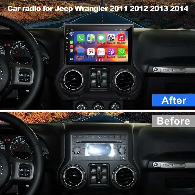 Alt view image 2 of 4 - (4GB+64GB) Android Car Radio Stereo for Jeep JK Wrangler 2011 2012 2013 2014 10.2 Inch Touchscreen Support Wireless Carplay/Android Auto/WiFi/GPS/Bluetooth5.2/Back-up Camera/FM/SWC