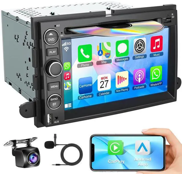 Main image of Car Radio with DVD/CD for Ford F150/F250/F350 2004-2014, 7" IPS Touch Screen Car Stereo with Wireless & Wired CarPlay/Android Auto, Backup Camera,SWC,DSP