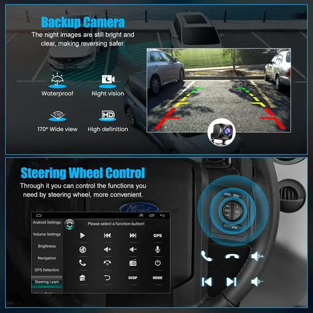 Alt view image 3 of 4 - Car Radio with DVD/CD for Ford F150/F250/F350 2004-2014, 7" IPS Touch Screen Car Stereo with Wireless & Wired CarPlay/Android Auto, Backup Camera,SWC,DSP