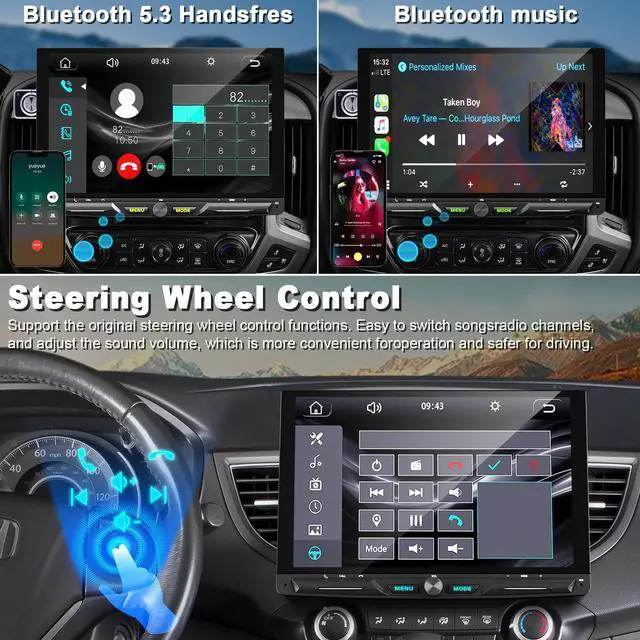 Alt view image 3 of 4 - Wireless 10.1" Single Din Car Stereo, Carplay Android Auto Touch Screen CarPlay Radio, Bluetooth 5.3, 240W Subwoofer, Backup Camera, FM/AM SWC, USB/TF Card Slots, FM Radio, AUX Input