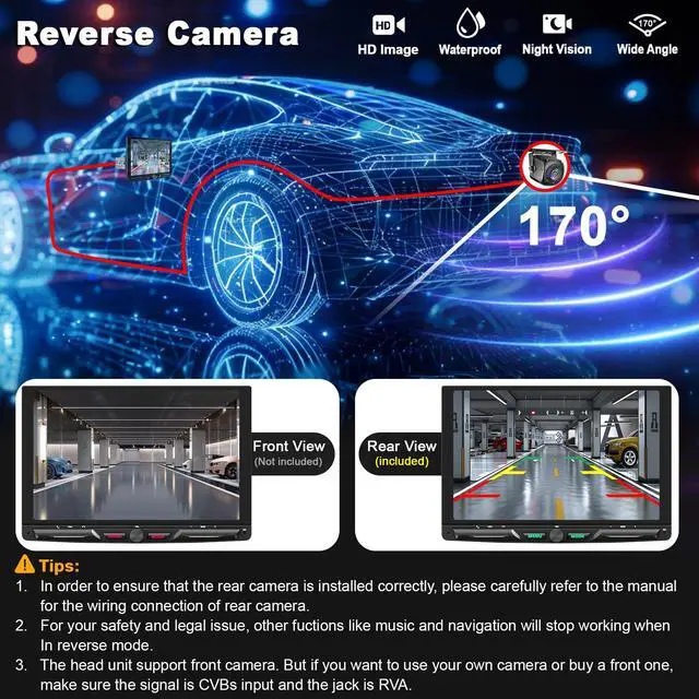 Alt view image 4 of 4 - Wireless 10.1" Single Din Car Stereo, Carplay Android Auto Touch Screen CarPlay Radio, Bluetooth 5.3, 240W Subwoofer, Backup Camera, FM/AM SWC, USB/TF Card Slots, FM Radio, AUX Input