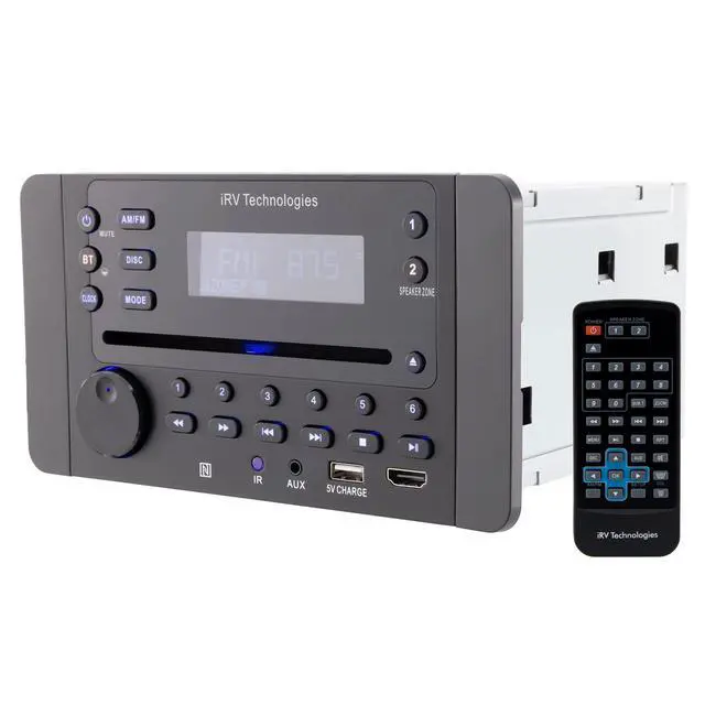Main image of IRV Technology iRV62 Wallmount RV Stereo with Bluetooth HDMI ARC, App Control, FM|AM|DVD|CD|MP4|App, NFC, USB Charging, Digital Surround Sound, Clock, 2-Speaker Zone, CEC Support