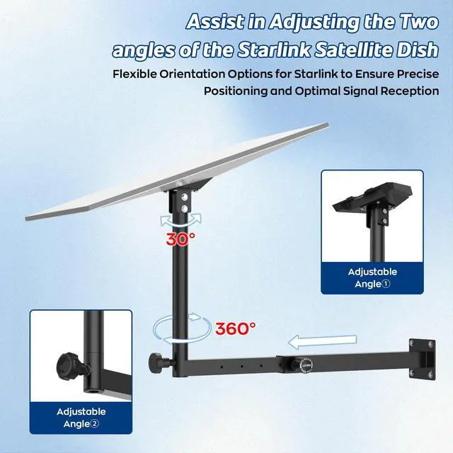 Alt view image 2 of 4 - Starlink Gen 3 Mount, Starlink Pole Mount, Extension-Type Heavy Duty Starlink Long Wall Mount with 0-30° Adjustable Starlink Gen 3 Pipe Adapter for Starlink Internet Kit Satellite (19.7-27.6inch)