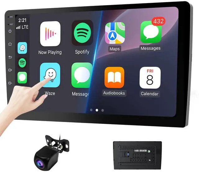 Main image of 10.1" Double Din Car Stereo, Touchscreen Car Radio with Wireless Apple CarPlay & Android Auto, Bluetooth 4.1, HD Backup Camera, Mirror Link, GPS Navigation, WiFi, Voice Control, 2+64GB, FM/AM