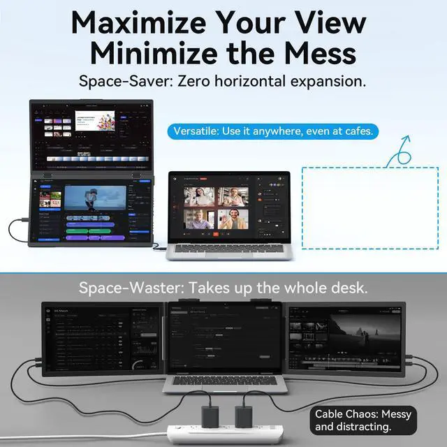 Alt view image 2 of 4 - Portable Dual Monitor for Laptop, 1080P FHD IPS 100% sRGB Triple Screen,Plug & Play No Driver,Foldable Laptop Screen Extender,Compatible with Mac, Windows, 15.6"