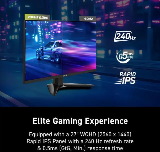 Alt view image 3 of 4 - MAG 274QF X24 27-inch 2560 x 1440 (QHD) Gaming Monitor, 240Hz, AMD FreeSync Premium, HDMI, DisplayPort, VESA, Tilt, Height Adjustable, Speaker, 0.05ms, Black